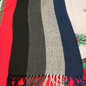 Alpine Swiss Multicolor Striped Scarf - Black, Gray, Blue and Dark Green/Gray.